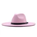 Chapeau fedora rose en feutre de laine à large bord avec ceinture noire pour hommes et femmes. - M (56-58cm) / Rose