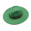 Chapeau fedora en feutre de laine verte pour femmes avec bande imprimé léopard élégante - M (56-58cm) / Vert Herbe