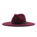 Chapeau feutre de laine fedora bordeaux à large bord avec boucle en cuir noir pour hiver. - M (56-58cm) / Bordeaux