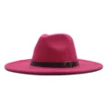 Breiter Woll Filzhut Fedora für Damen und Herren, britischer Jazz Hut mit Gürtel. - Fuchsia
