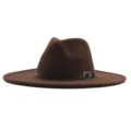 Brauner Woll-Fedora-Hut, 10cm breiter Krempen-Jazz-Hut mit Ledergürtel für den Außenbereich. - Kaffeebraun