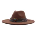 Chapeau Fedora en Feutre de Laine Marron Large Bord Style Ethnique Jazz Vintage Femme - Chapeau Jazz Rétro (m9-46) / Marron