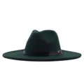 Chapeau fedora en feutre vert foncé à large bord avec boucle, coiffe élégante automne hiver. - M (56-58cm) / Vert Foncé