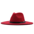 Chapeau fedora rouge à large bord, ceinture noire, élégant chapeau en feutre unisexe. - M (56-58cm) / Rouge Foncé