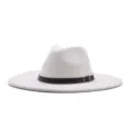 Weißer Fedora-Hut mit breiter Krempe für Damen und Herren, klassischer Jazz-Hut aus Filz. - Creme