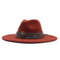 Chapeau fedora en laine rouge avec bande de franges perlées boheme, large bord. - Chapeau Jazz Rétro (m9-46) / Rouge Orangé