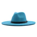 Chapeau fedora en feutre à large bord pour homme femme hiver automne chapeau jazz bleu. - M (56-58cm) / Bleu lac