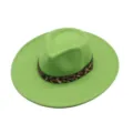 Chapeau fedora en feutre de laine automne hiver femme large bord jazz vert léopard - M (56-58cm) / Vert