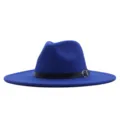 Chapeau fedora en feutre bleu avec lanière en cuir noir et boucle métal pour femme et homme. - M (56-58cm) / Bleu saphir