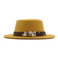Sombrero de jazz de fieltro amarillo otono invierno con cinta perla leopardo fedora mujer - Amarillo / M (56-58cm)
