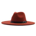 Chapeau fedora en feutre de laine rouille avec ceinture en cuir noir et boucle. - M (56-58cm) / Couleur caramel