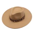 Chapeau fedora en laine kaki pour femmes avec bande imprimee leoparde elegant automne hiver chapeau - M (56-58cm) / Kaki