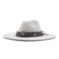Chapeau fedora en feutre de laine à large bord ethnique pour femme chapeau de jazz vintage blanc - Chapeau Jazz Rétro (m9-46) / Crème