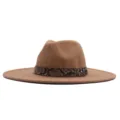 Damen Herren Breiter Krempe Fedora Hut Wollfilz Panama Hut mit Schlangenleder Gürtel - 56-58cm / Khaki