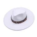 Chapeau fedora en laine blanche pour femme avec bande léopard bord plat de 9cm hiver - M (56-58cm) / Blanc