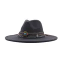 Chapeau fedora en feutre de laine gris fonce avec bande boheme et perles colorees. - Chapeau Jazz Rétro (m9-46) / Gris foncé