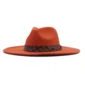 Orangefarbenster Wollfedora-Hut mit schickem Schlangenmuster-Lederband für Damen und Herren. - 56-58cm / Orange
