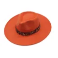 Chapeau fedora en laine orange pour femmes avec bande motif léopard bord plat large automne - M (56-58cm) / Orange