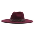 Burgunderroter Fedora Hut mit Schlangenlederband breite Krempe stilvoller Wollfilzhut Damen - 56-58cm / Burgunderrot
