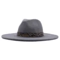 Grauer Wollhut Fedora mit Schlangenmuster Gürtel breite Krempe klassischer Jazzhut Damen Herren - 56-58cm / Grau
