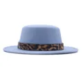 Chapeau fedora plat bleu pour femme avec bande ceinture léopard, chapeau en laine d'hiver. - M (56-58cm) / Bleu ciel