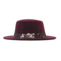 Sombrero fedora plano burdeos con estampado de leopardo y perlas, elegante variante jazz retro. - Burdeos / M (56-58cm)