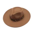 Chapeau de jazz en feutre à large bord pour femmes, élégant ruban imprimé léopard automne. - M (56-58cm) / Marron