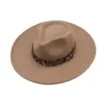 Chapeau fedora en laine kaki pour femme, élégant chapeau de jazz à large bord et ceinture. - M (56-58cm) / Chameau