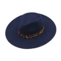 Chapeau fedora en feutre de laine pour femme uni large bord plat casquette jazz motif - M (56-58cm) / Bleu marine