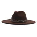 Brauner Wollfilz Fedora Hut mit modischem Schlangenmuster Band und breiter Krempe für Herren. - 56-58cm / Kaffeebraun
