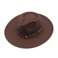 Chapeau fedora en feutre de laine marron femme bande léopard bord plat hiver jazz - M (56-58cm) / Café