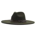 Armeegruener Wollfilz-Fedora-Hut mit breiter Krempe und Schlangenhaut-Gurt fuer Damen und Herren. - 56-58cm / Armeegrün