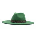 Grüner Filzhut Fedora mit Schlangenmuster Gürtel breite Krempe 10cm stilvoller Hut - 56-58cm / Grasgrün