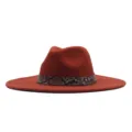Breitkrempiger Filzhut Fedora mit modischem Schlangenmuster Gürtel für Damen und Herren neu. - 56-58cm / Orangerot