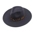 Chapeau fedora en laine pour femme avec bande léopard, large bord hiver chapeau jazz. - M (56-58cm) / Gris foncé