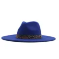 Blauer Wollfedora Hut mit Schlangenleder Band breite Krempe 10cm Damen Herren Jazzkappe - 56-58cm / Saphirblau