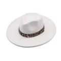 Chapeau fedora en feutre de laine pour femme large bord plat chapeau jazz blanc leopard - M (56-58cm) / Crème