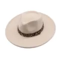 Chapeau Fedora en Laine Femme Beige Bord Plat Chapeau Jazz avec Bande Motif Léopard - M (56-58cm) / Beige