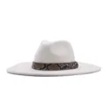 Weißer Filzhut Fedora mit Schlangenleder-Muster Gürtel und breiter Krempe für Damen Herren - 56-58cm / Creme