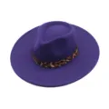 Chapeau feutre femme violet élégant avec bande léopard large bord mode automne hiver - M (56-58cm) / Violet foncé