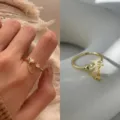 Gold heart chain open ring for women sweet ins style finger jewelry minimalist aesthetic - Gold Heart Pendant Single Rhinestone Open Style (JZ6690-2)