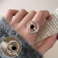 Silver irregular statement ring with black ball, trendy indie chic open finger jewelry. - Open Adjustable / Irregular Black Bead Geometric Style (JZ7474)