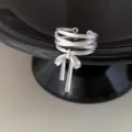 Silberner mehrschichtiger Schleifen Ring minimalistische offene Manschette Modeschmuck SKU - Ring (JZ7473) / 1 Stück/Packung