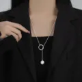 Zilveren lariat ketting met ring en bal hanger, elegante sleutelbeen ketting voor dames. - XL1776 / Zilver