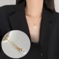 Minimalist gold chain necklace with white oval pendant elegant clavicle jewelry for women - Gold Fine Chain White Ring Pendant Necklace (XL1485-1)
