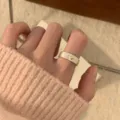Silver wide ring with cute gold heart charm, minimalist stackable open finger ring for women. - JZ7414