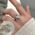 Silver geometric hollow heart open ring, stylish stackable fashion finger jewelry. - Silver Rhinestone Heart Geometric Irregular Style (JZ9669)