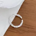 Silver braided open ring, stackable minimalist metal ring, stylish versatile finger jewelry. - Open Adjustable / Twisted Braid Style (JZ6642)