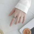 Silver geometric wide ring for women, stylish open index finger ring, trendy fashion jewelry. - Adjustable / JZ8168