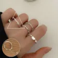 Silver beaded open ring set with pearl and heart charm, trendy retro fashion jewelry variant. - Natural Pearl Heart Style (JZ6582)